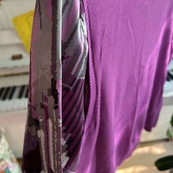 Fred David Sweater Top Womens Size XL Purple Multi Striped Layered Look Collared - Picture 11 of 14